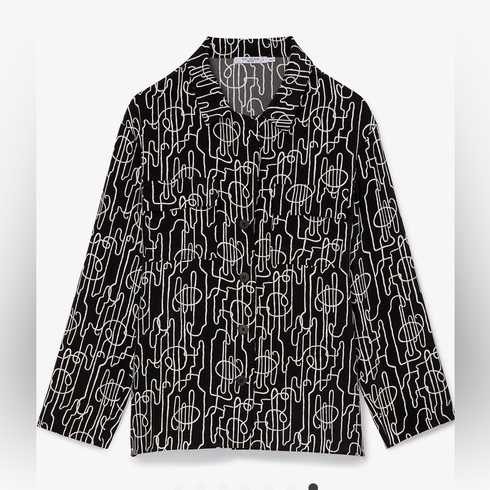 RARE MM Lafleur Black and White Abstract Alyssa Jacket NWOT Washable Silk